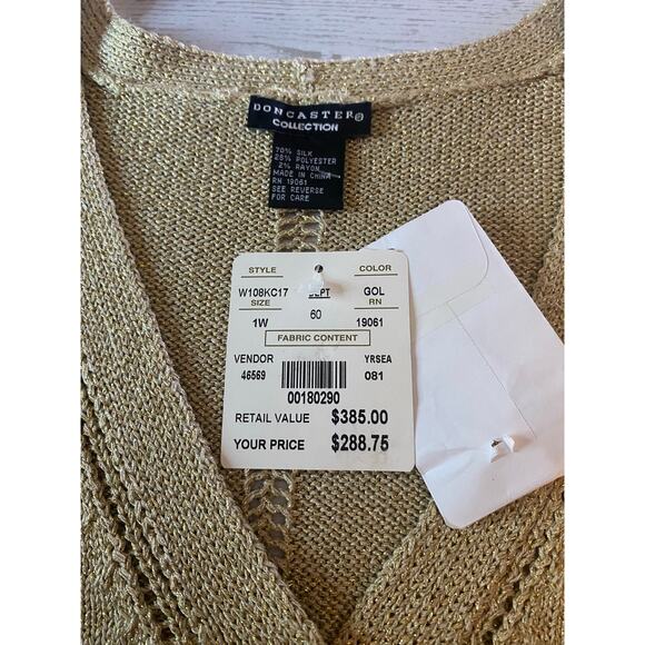 Doncaster Collection Women’s Gold Silk Blend Button Cardigan Sweater NWT Size 1W - Picture 2 of 7